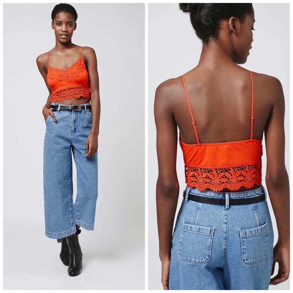 Topshop Women's Crochet Trim Lace Bralette Crop‎ Top in Orange NEW